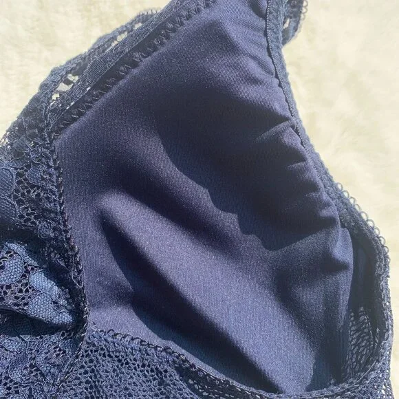 Lucky Brand Navy Blue Lace Bralette Size L Lightly Padded - Picture 9 of 10